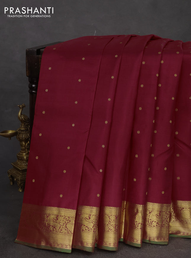 Pure kanchipuram silk saree red and green with zari woven buttas and annam zari woven border