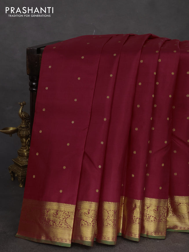 Pure kanchipuram silk saree red and green with zari woven buttas and annam zari woven border