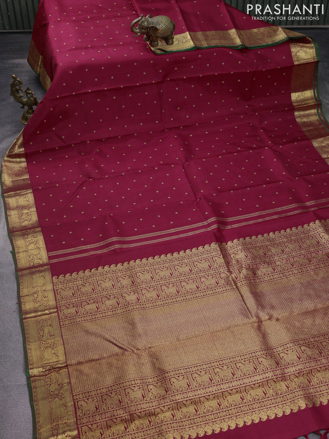 Pure kanchipuram silk saree red and green with zari woven buttas and annam zari woven border