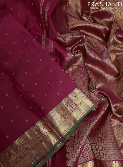 Pure kanchipuram silk saree red and green with zari woven buttas and annam zari woven border
