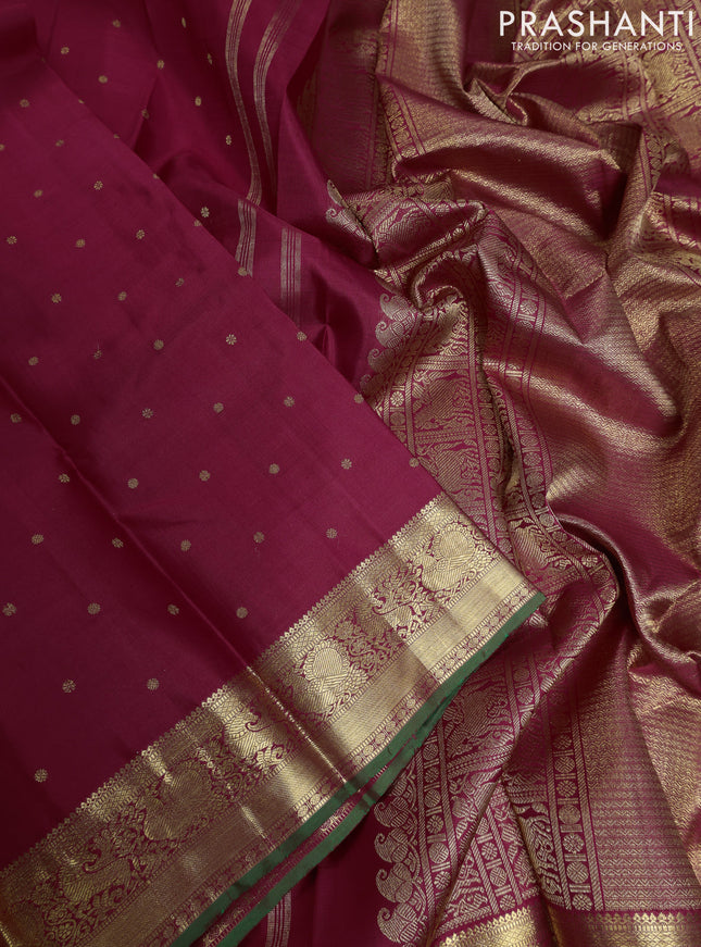 Pure kanchipuram silk saree red and green with zari woven buttas and annam zari woven border