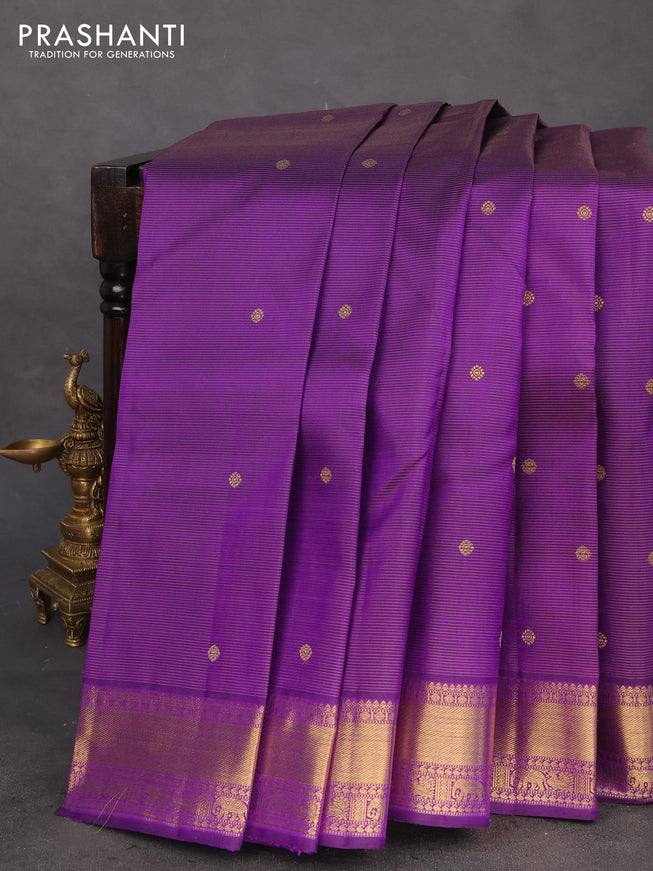 Pure kanchipuram silk saree violet with allover zari weaves & buttas and rich zari woven border