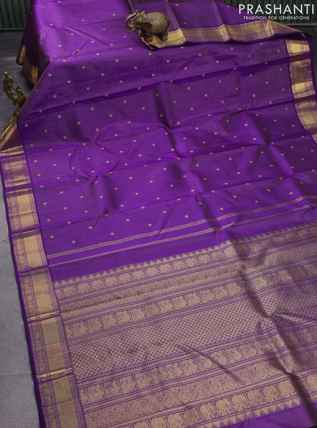 Pure kanchipuram silk saree violet with allover zari weaves & buttas and rich zari woven border