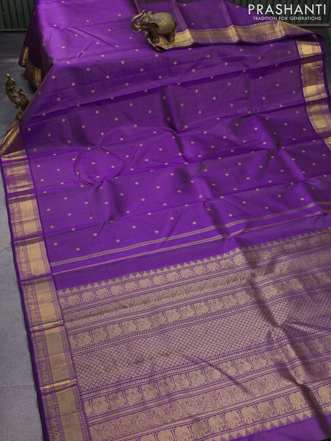 Pure kanchipuram silk saree violet with allover zari weaves & buttas and rich zari woven border