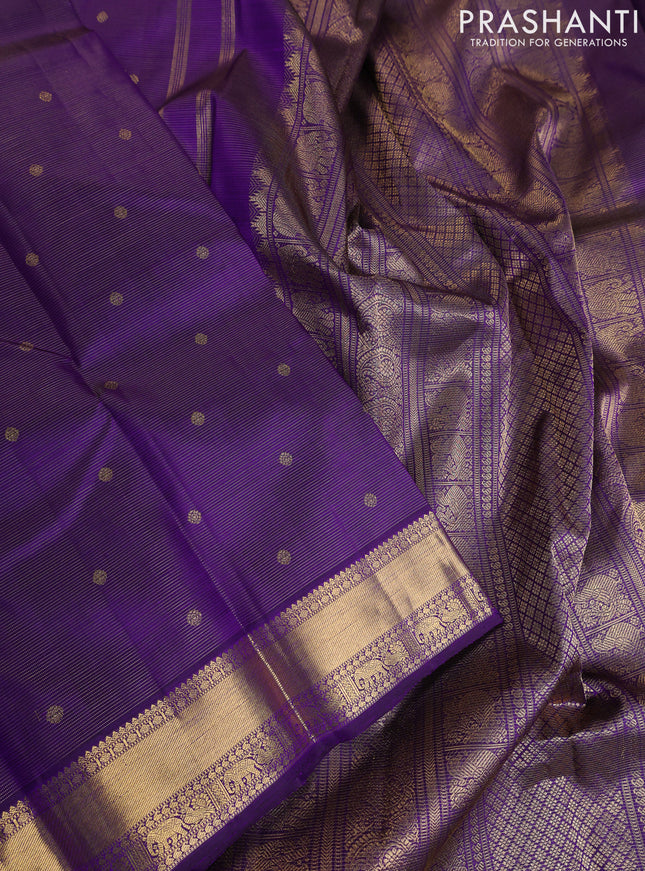 Pure kanchipuram silk saree violet with allover zari weaves & buttas and rich zari woven border