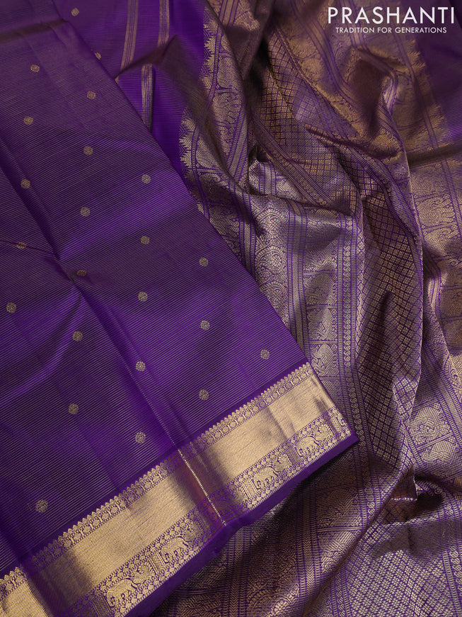 Pure kanchipuram silk saree violet with allover zari weaves & buttas and rich zari woven border