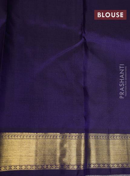 Pure kanchipuram silk saree mild peach pink and navy blue with zari woven buttas and rich zari woven korvai border