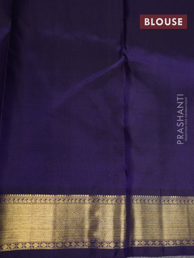 Pure kanchipuram silk saree mild peach pink and navy blue with zari woven buttas and rich zari woven korvai border