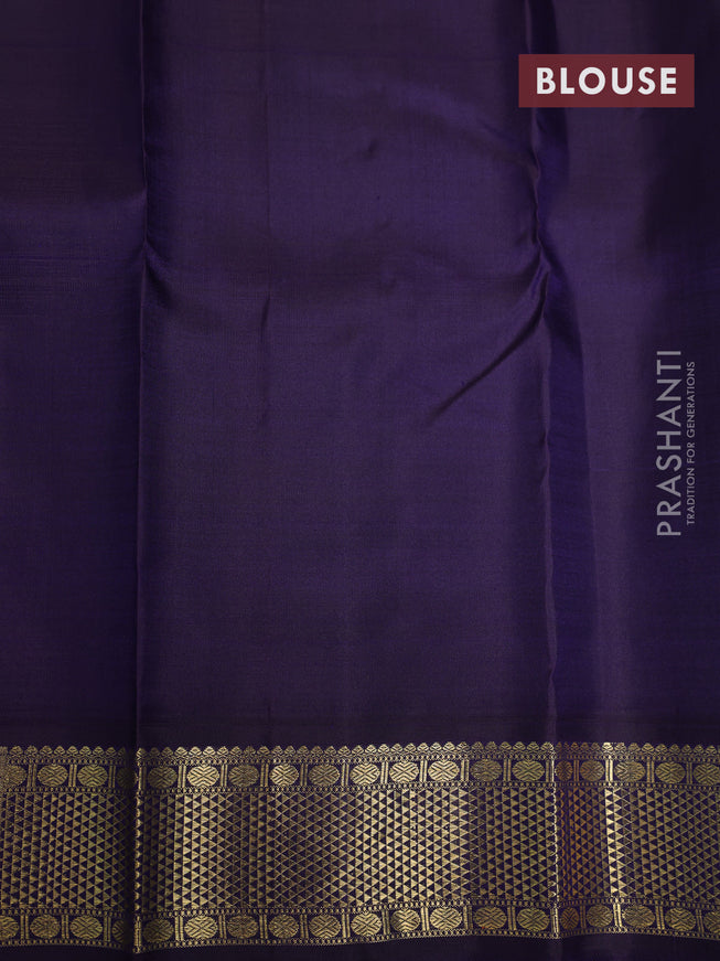Pure kanchipuram silk saree dual shade of teal blue and dark blue with zari woven buttas and rich zari woven korvai border