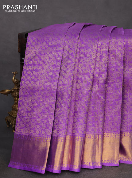 Pure kanchipuram silk saree lavender with allover zari woven brocade weaves and zari woven border