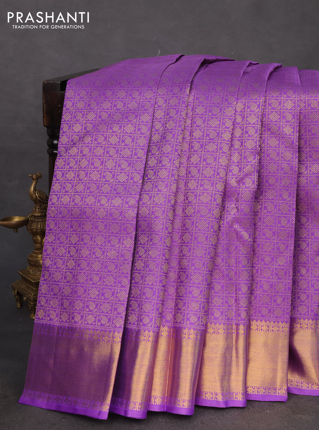 Pure kanchipuram silk saree lavender with allover zari woven brocade weaves and zari woven border