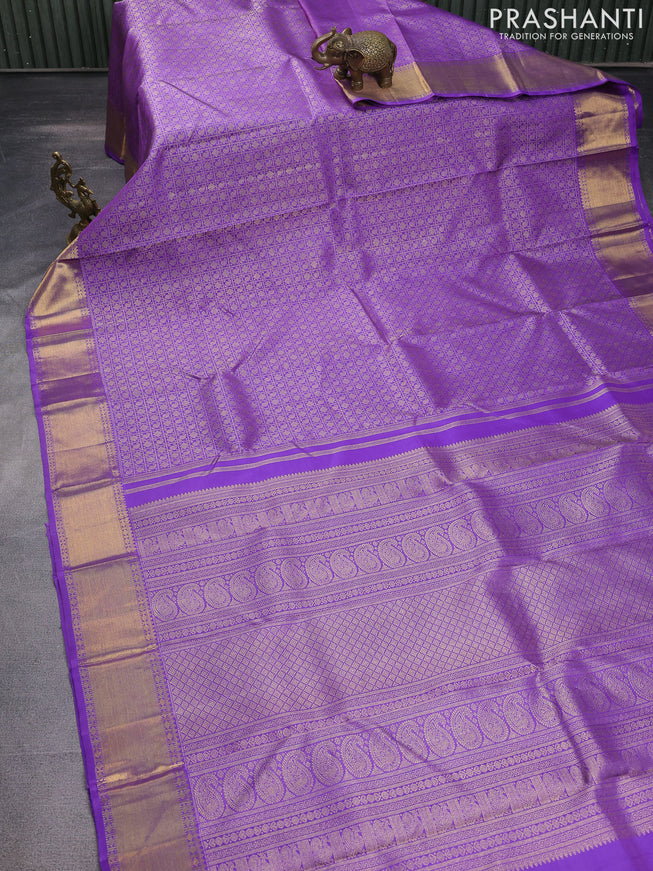 Pure kanchipuram silk saree lavender with allover zari woven brocade weaves and zari woven border