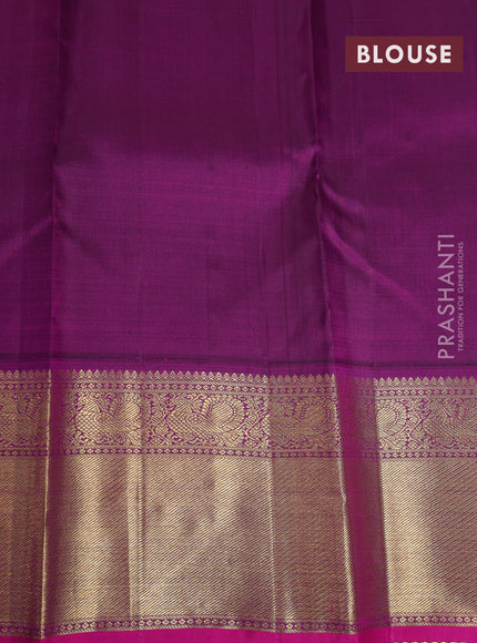 Pure kanchipuram silk saree cream and purple with annam & rudhraksha zari woven buttas and rich zari woven border