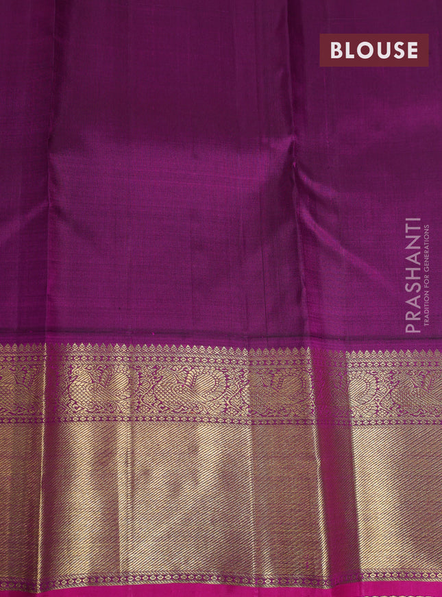Pure kanchipuram silk saree cream and purple with annam & rudhraksha zari woven buttas and rich zari woven border