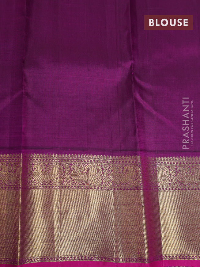 Pure kanchipuram silk saree cream and purple with annam & rudhraksha zari woven buttas and rich zari woven border