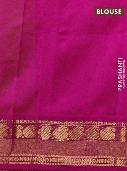 Kuppadam silk cotton saree lime green and pink with plain body and paisley zari woven border