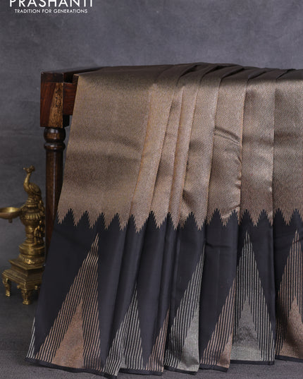 Pure kanchipuram silk saree black with allover zari woven brocade weaves and temple design zari woven border