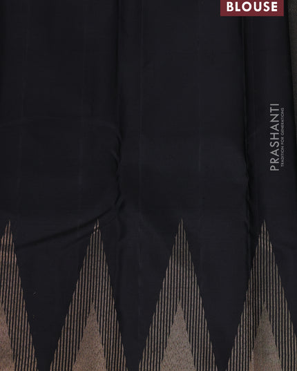 Pure kanchipuram silk saree black with allover zari woven brocade weaves and temple design zari woven border