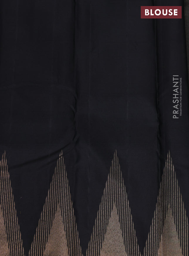 Pure kanchipuram silk saree black with allover zari woven brocade weaves and temple design zari woven border