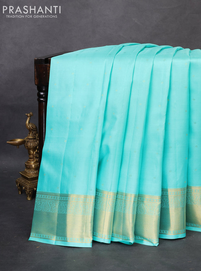 Pure kanchipuram silk saree teal green with zari woven buttas and zari woven border
