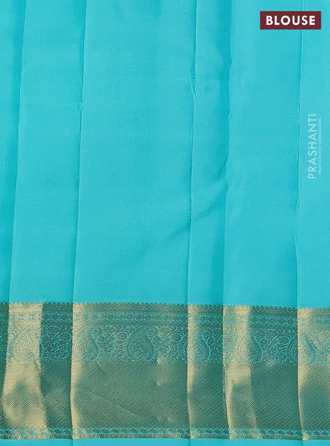 Pure kanchipuram silk saree teal green with zari woven buttas and zari woven border