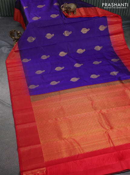 Pure kanchipuram silk saree blue and red with zari woven buttas and zari woven border