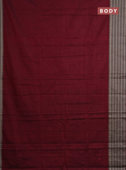 Narayanpet cotton saree maroon and black with plain body and thread woven border
