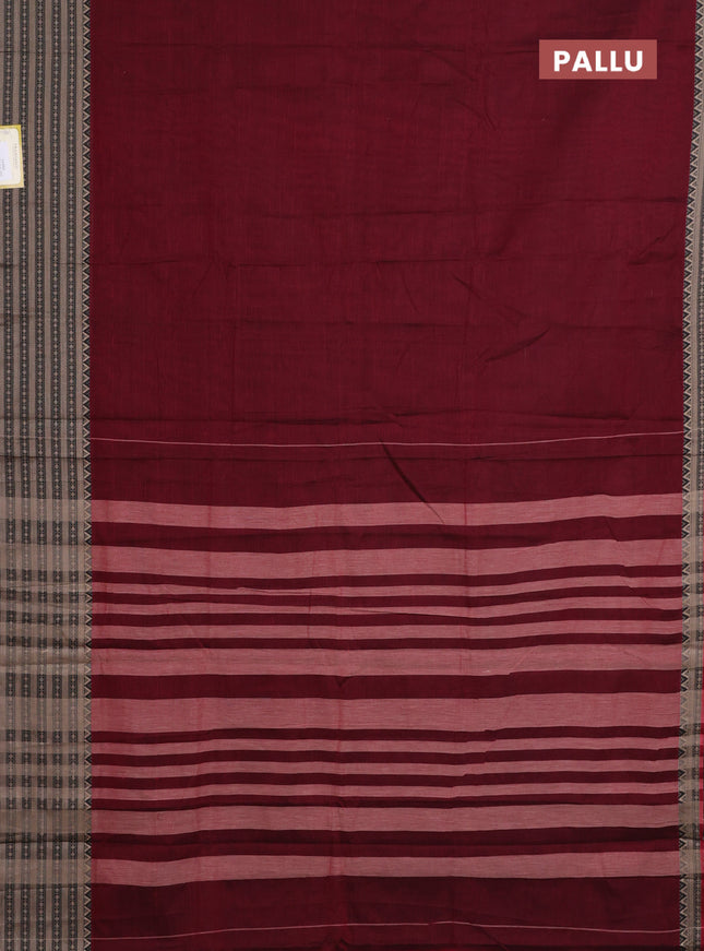 Narayanpet cotton saree maroon and black with plain body and thread woven border