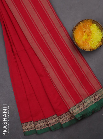 Narayanpet cotton saree pink and green with plain body and thread woven border