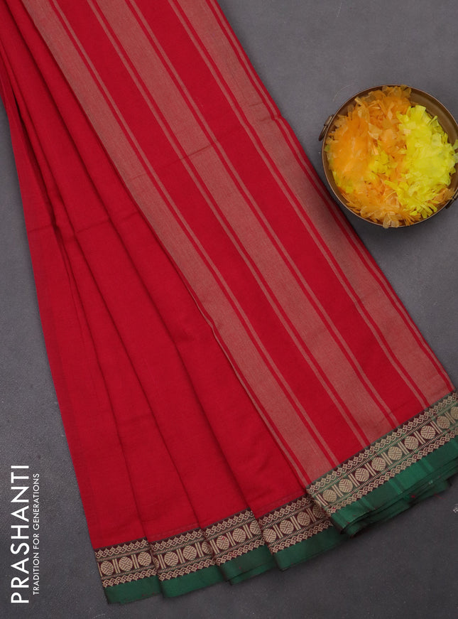Narayanpet cotton saree pink and green with plain body and thread woven border