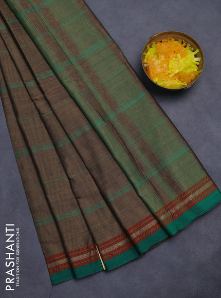 Narayanpet cotton saree chikku shade and green with allover thread weaves and thread woven border