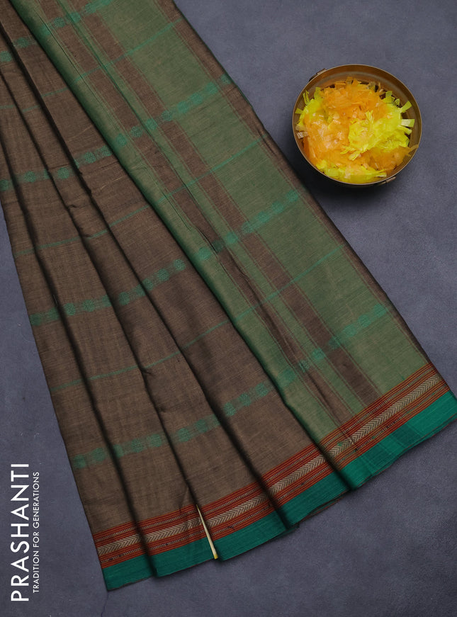 Narayanpet cotton saree chikku shade and green with allover thread weaves and thread woven border