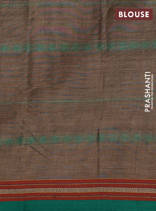 Narayanpet cotton saree chikku shade and green with allover thread weaves and thread woven border