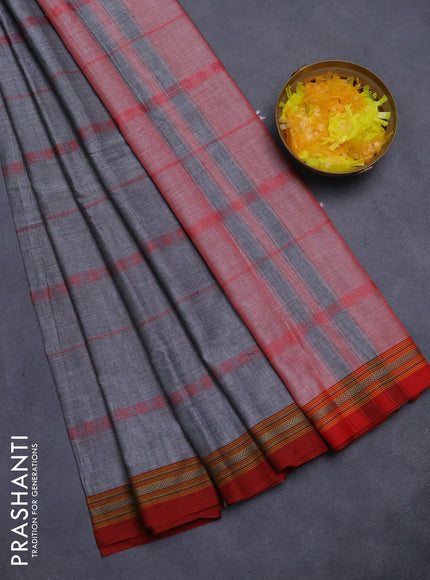 Narayanpet cotton saree grey and maroon with allover thread weaves and thread woven border