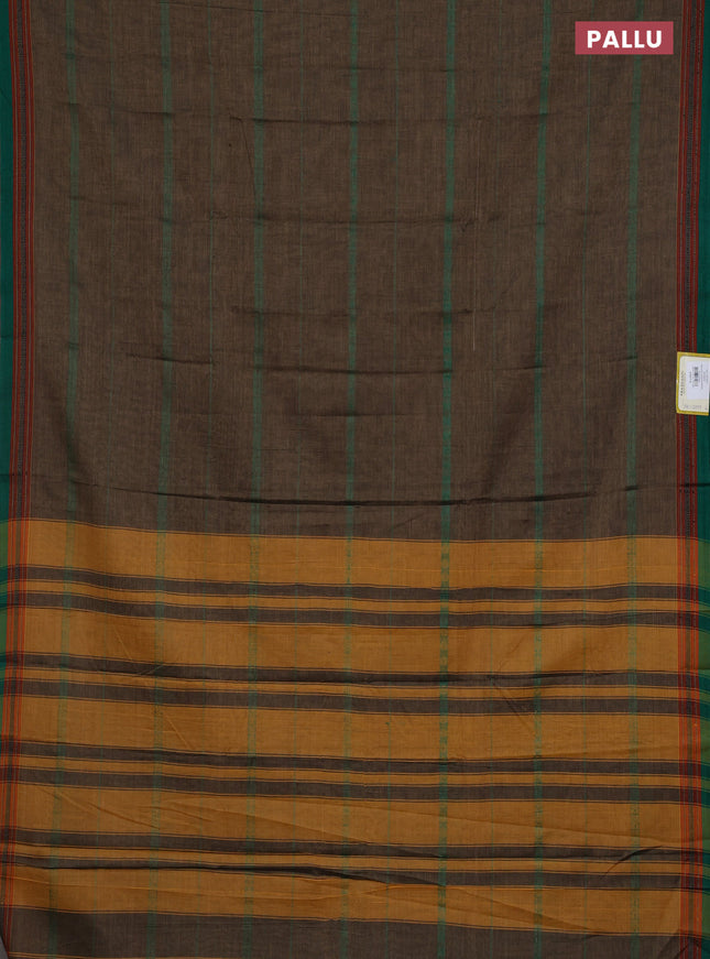 Narayanpet cotton saree chikku shade and green with allover thread weaves and thread woven border