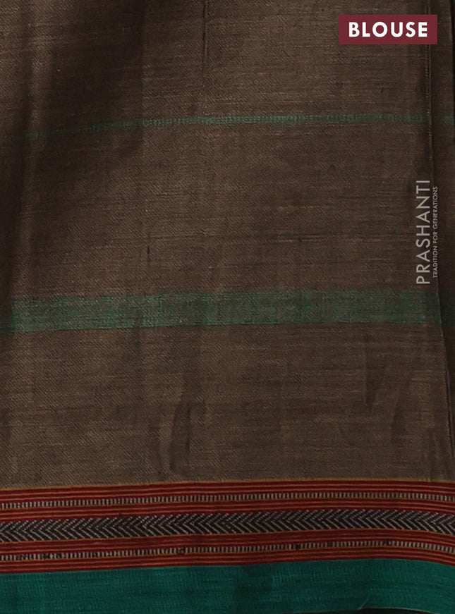 Narayanpet cotton saree chikku shade and green with allover thread weaves and thread woven border