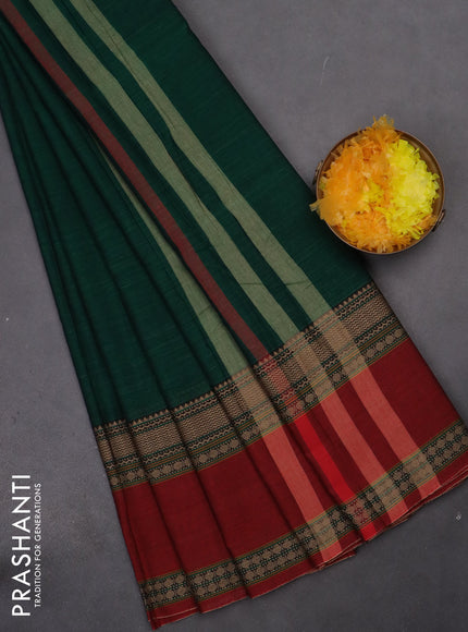 Narayanpet cotton saree green and maroon with plain body and rettapet thread woven border