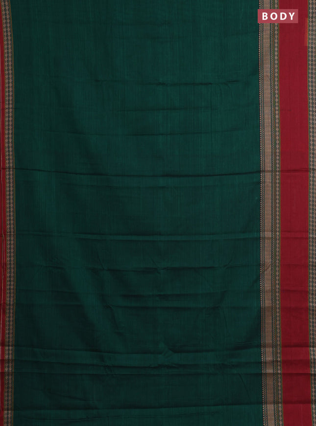 Narayanpet cotton saree green and maroon with plain body and rettapet thread woven border