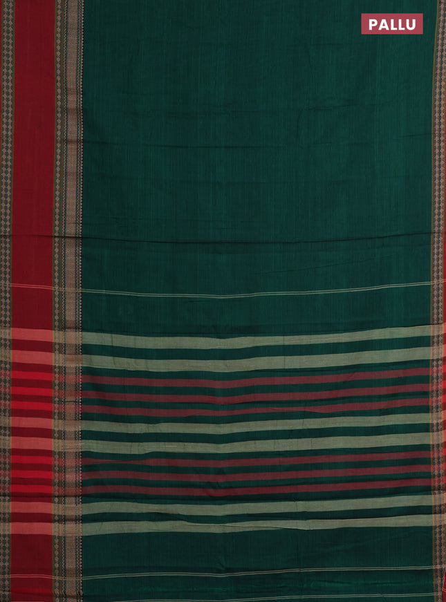 Narayanpet cotton saree green and maroon with plain body and rettapet thread woven border
