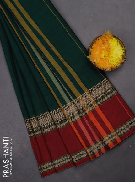 Narayanpet cotton saree green and maroon with plain body and rettapet thread woven border