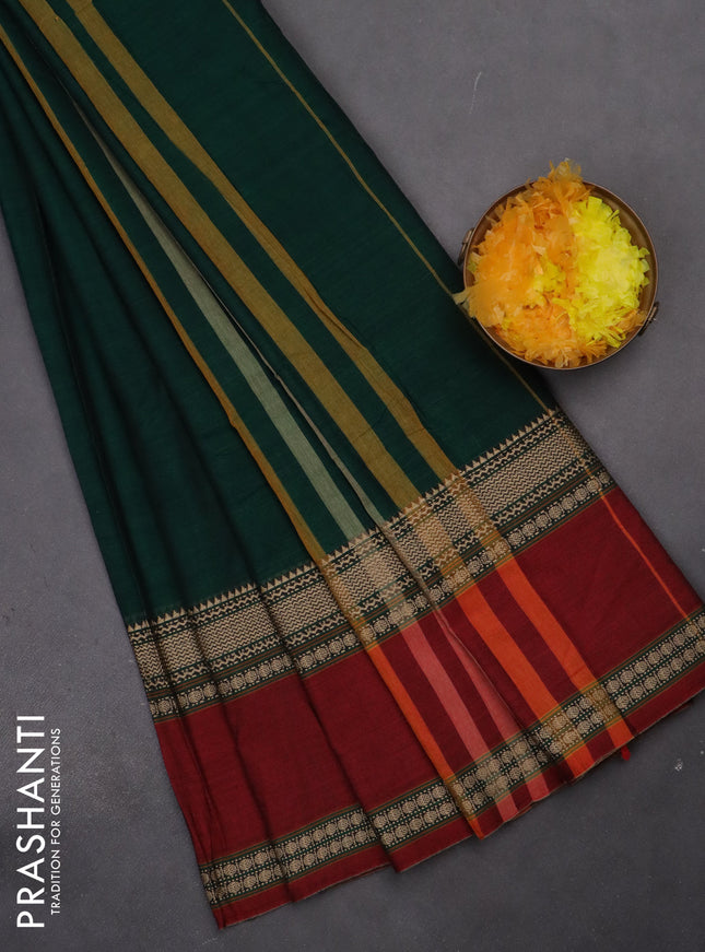 Narayanpet cotton saree green and maroon with plain body and rettapet thread woven border