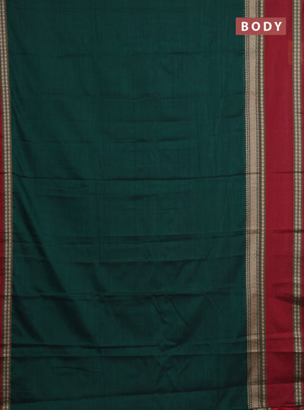 Narayanpet cotton saree green and maroon with plain body and rettapet thread woven border