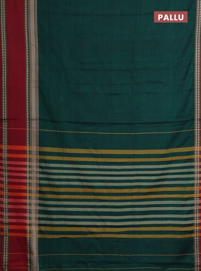 Narayanpet cotton saree green and maroon with plain body and rettapet thread woven border
