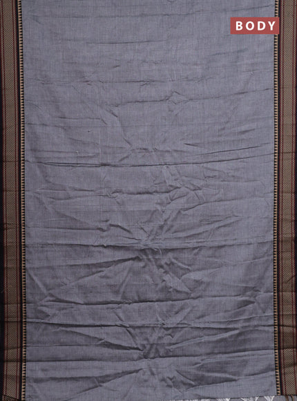 Narayanpet cotton saree grey and black with plain body and thread woven border