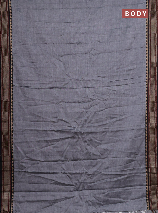 Narayanpet cotton saree grey and black with plain body and thread woven border