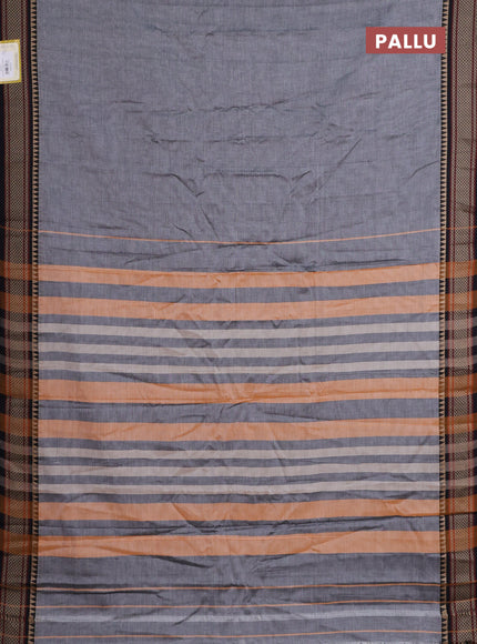 Narayanpet cotton saree grey and black with plain body and thread woven border