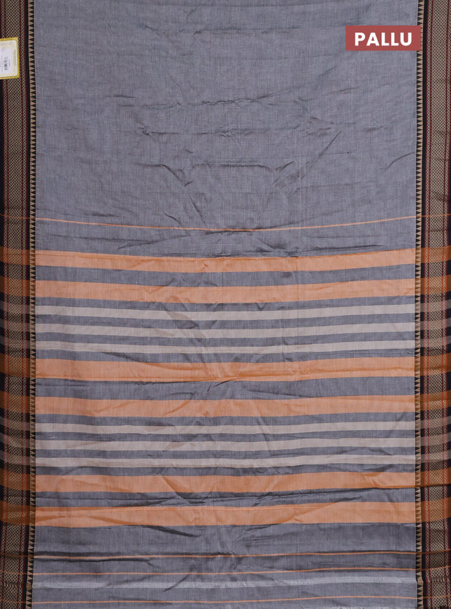 Narayanpet cotton saree grey and black with plain body and thread woven border