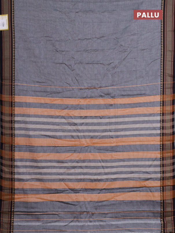 Narayanpet cotton saree grey and black with plain body and thread woven border