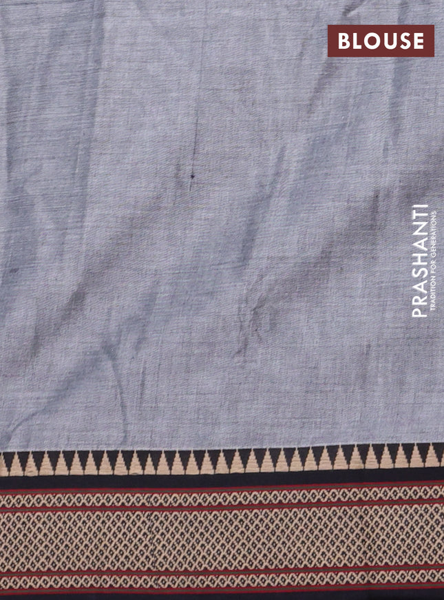 Narayanpet cotton saree grey and black with plain body and thread woven border
