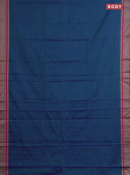 Narayanpet cotton saree dual shade of bluish green and pink with plain body and thread woven border